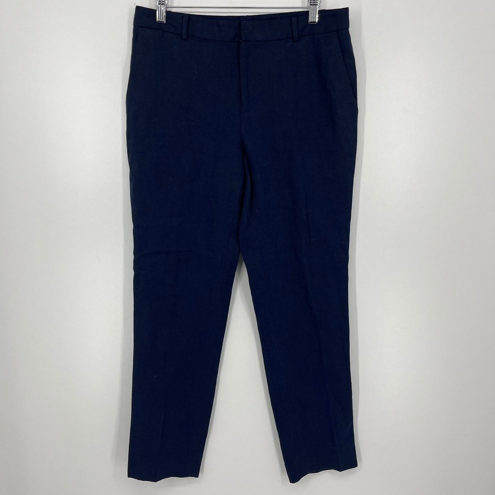 Lauren Ralph Lauren Navy Blue 100% Linen Straight Leg Trousers Pants Womens 8